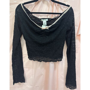 Women's Bear Dance Black Lace Crop Top L with pink Trim